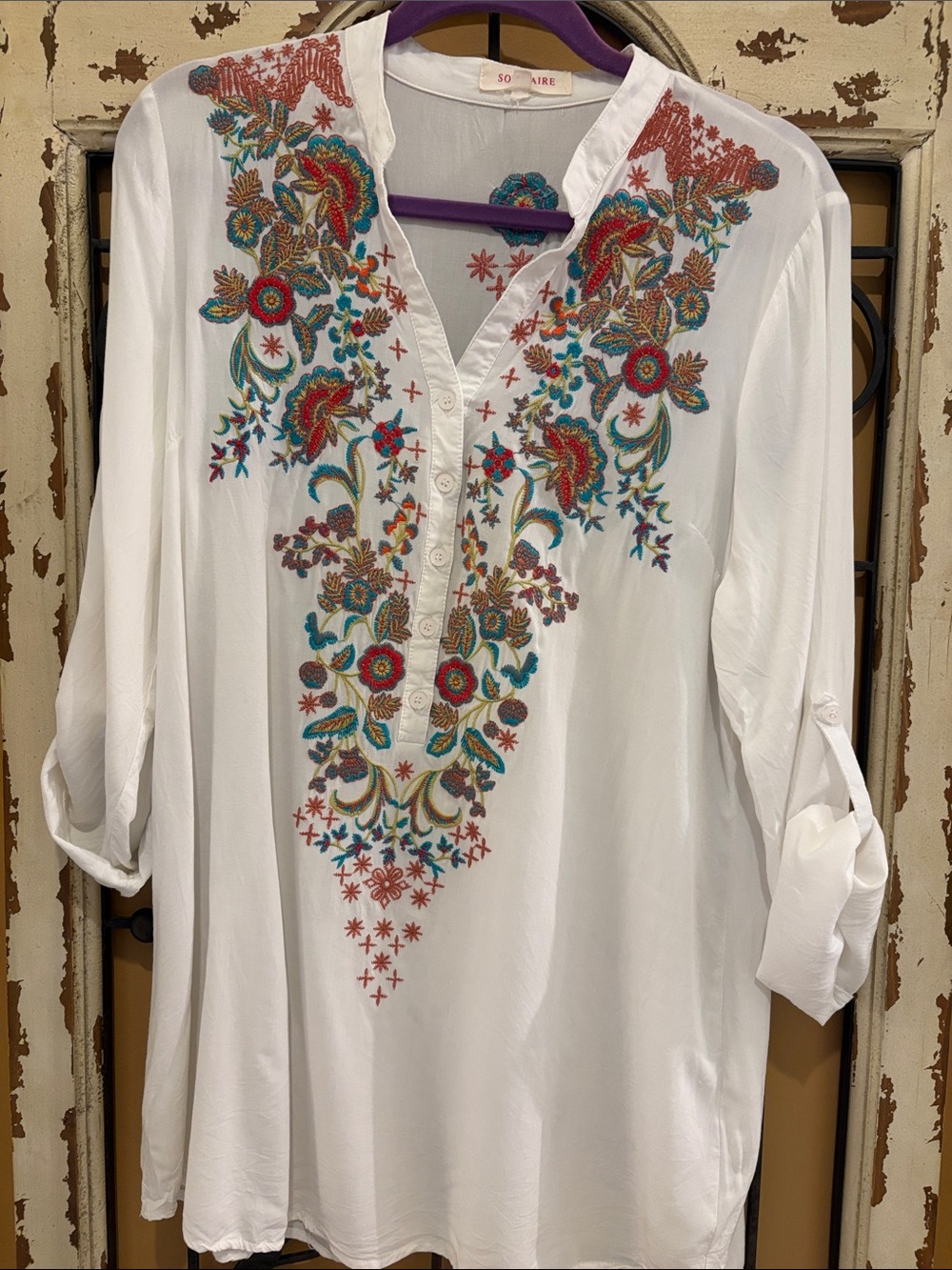 Solitaire White Tunic with Multicolor Floral Embroidery